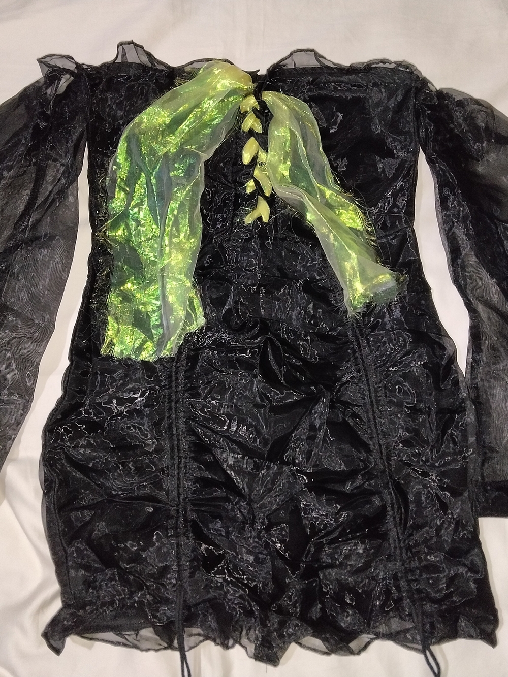 chic Black Sheer Mini Dress with Neon Green Accent